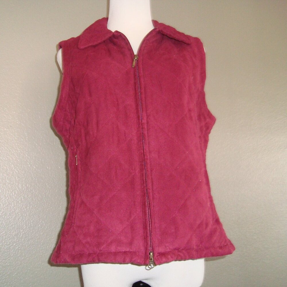 Croft & Barrow Quilted Vest Zip Front & Pockets Wine Red Color sz PM